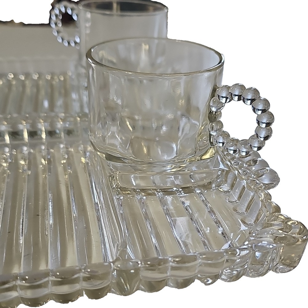Orchard Crystal Clear Ribbed Pressed Glass Snack Plates & Cups 8-Piece Party Set